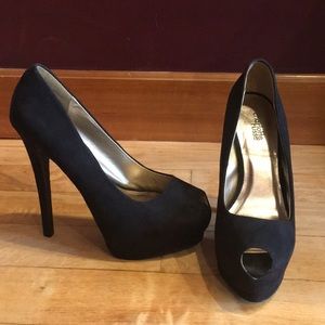 Black Suede Peep-toe heels by Charlotte Russe